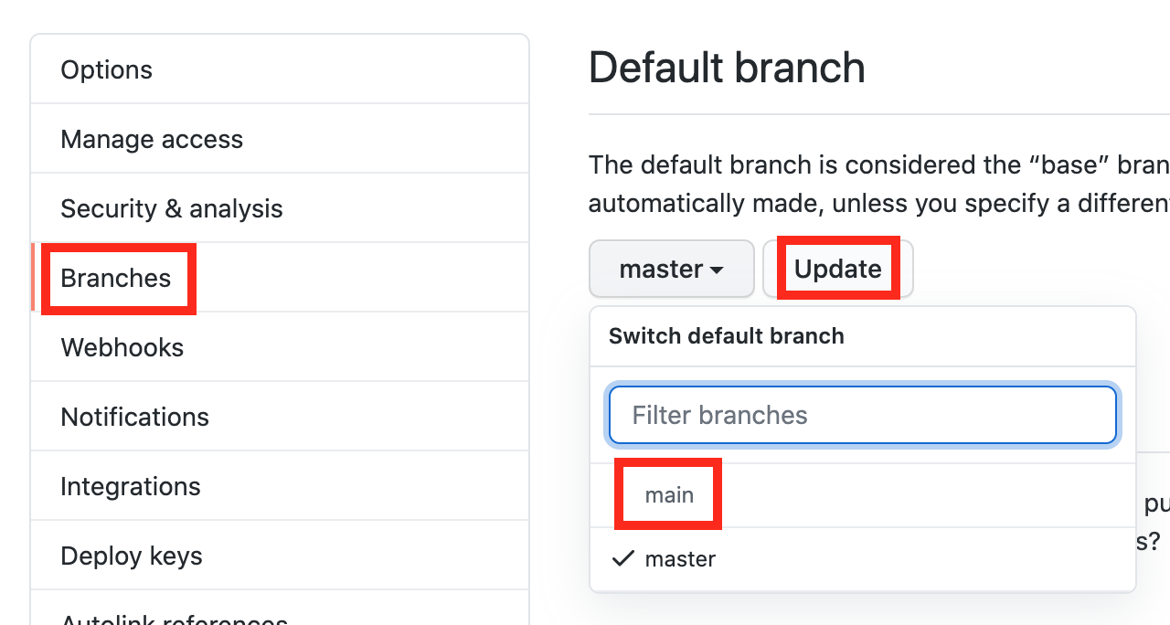 Set default branch to main